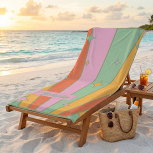 Personalized Retro Beach Towel with Name - Green