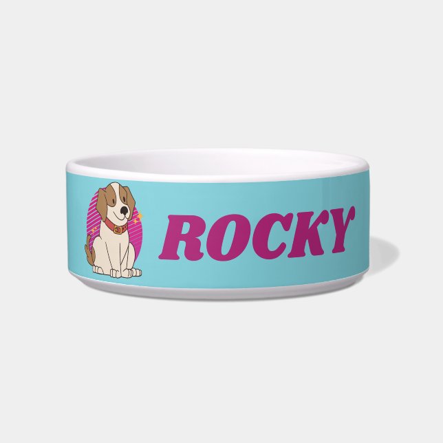 Personalized Retro Beagle Dog Lover Custom Name Bowl (Front)