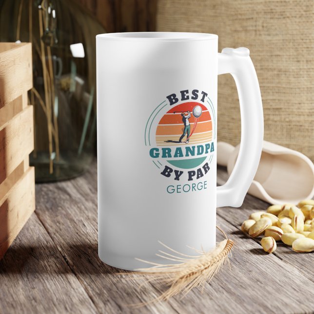 Personalized Retro Best Grandpa By Par Fathers Day Frosted Glass Beer Mug (Creator Uploaded)