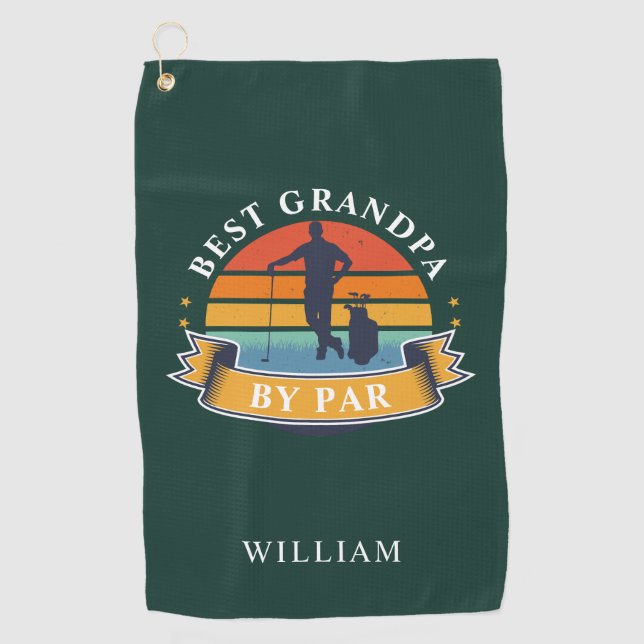 Personalized Retro Best Grandpa By Par Retirement Golf Towel (Front)