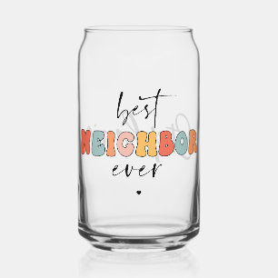 Personalized Retro Best Neighbor Ever Cute Can Glass