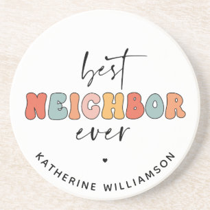 Personalized Retro Best Neighbor Ever Cute Coaster
