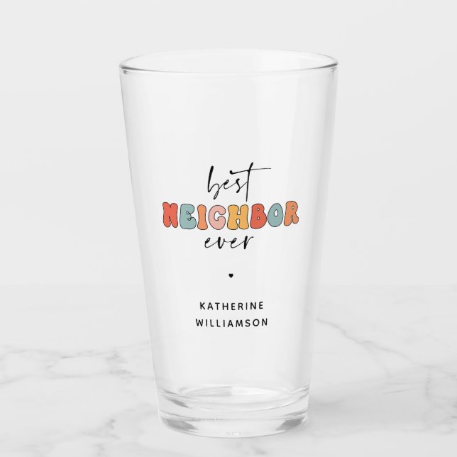 Personalized Retro Best Neighbor Ever Cute Glass (Front)