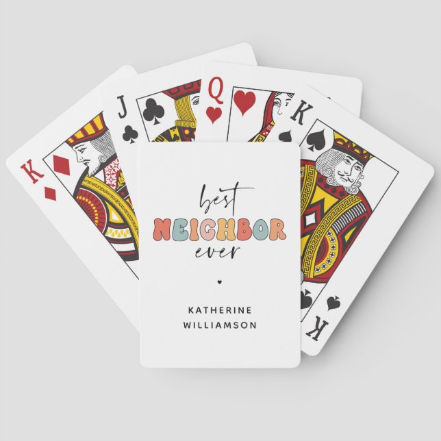 Personalized Retro Best Neighbor Ever Cute Poker Cards (Back)