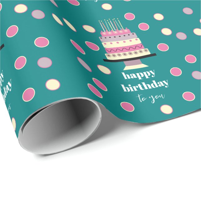 Personalized Retro Birthday Cake Candles Cute Teal Wrapping Paper (Roll Corner)