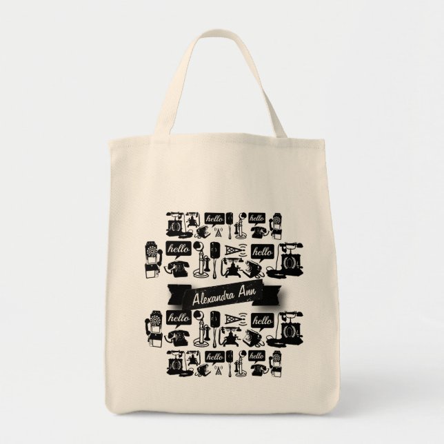 Personalized Retro Black Telephone Pattern Tote Bag (Front)
