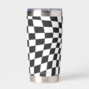 Personalized Retro Black White Wavy Checkered Insulated Tumbler