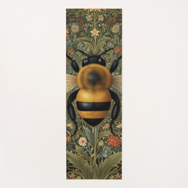 Personalized retro bumblebee boho botanical  yoga mat (Front)