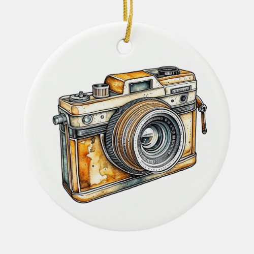 Personalized Retro Camera Christmas Ceramic Ornament
