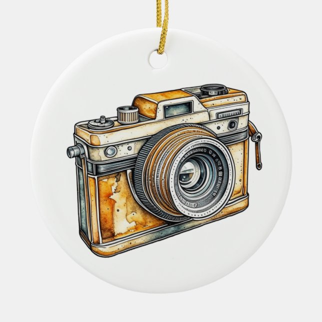 Personalized Retro Camera Christmas Ceramic Ornament (Front)
