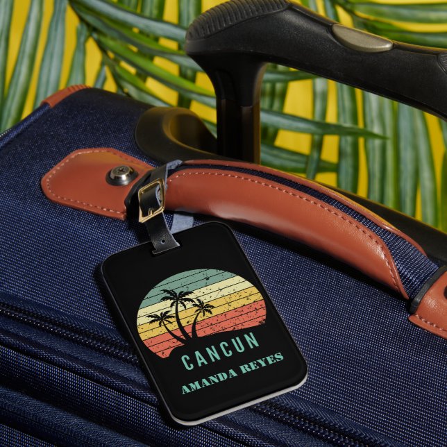 Personalized Retro Cancun Beach  Luggage Tag (Front Insitu 1)