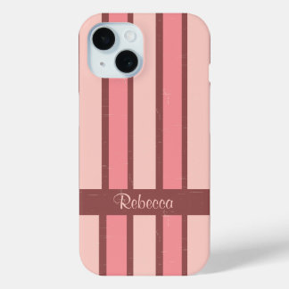 Personalized retro candy stripe pink on brown iPhone 15 case