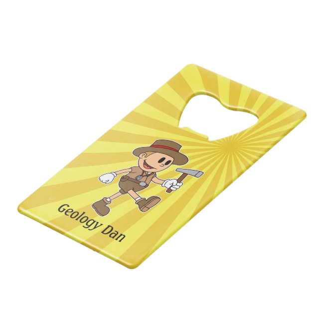 Personalized Retro Cartoon Geologist Credit Card Bottle Opener (Front Angled)