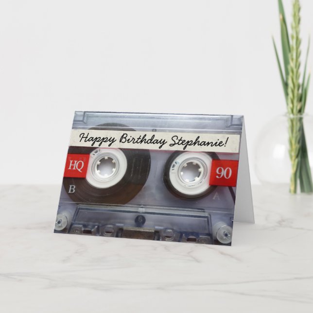 Personalized Retro Cassette Tape Birthday Card (Front)