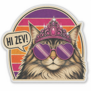 Personalized Retro Cat Queen Sticker with Crown