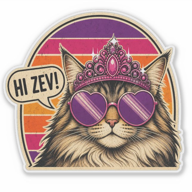 Personalized Retro Cat Queen Sticker with Crown  (Front)