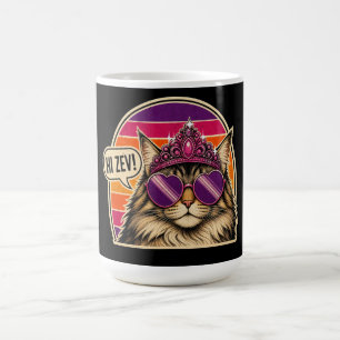 Personalized Retro Cat Queen Sticker with Crown Coffee Mug