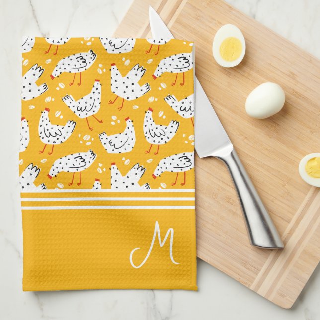 Personalized Retro Chicken Monogram Kitchen Towel (Quarter Fold)
