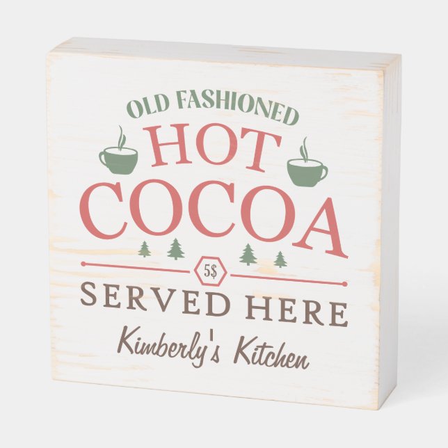 Personalized Retro Christmas Cocoa Decor Wood Sign (Angled Horizontal)