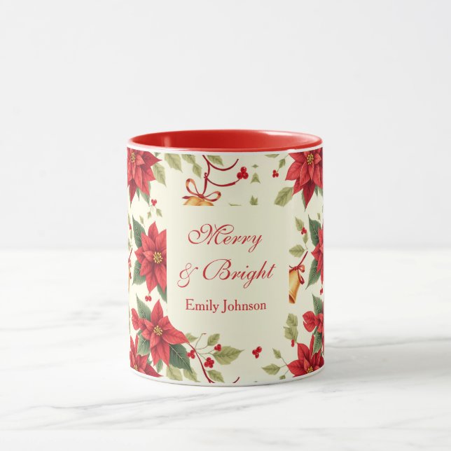 Personalized Retro Christmas Floral   Mug (Center)