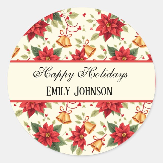 Personalized Retro Christmas Floral Stationery  Classic Round Sticker (Front)
