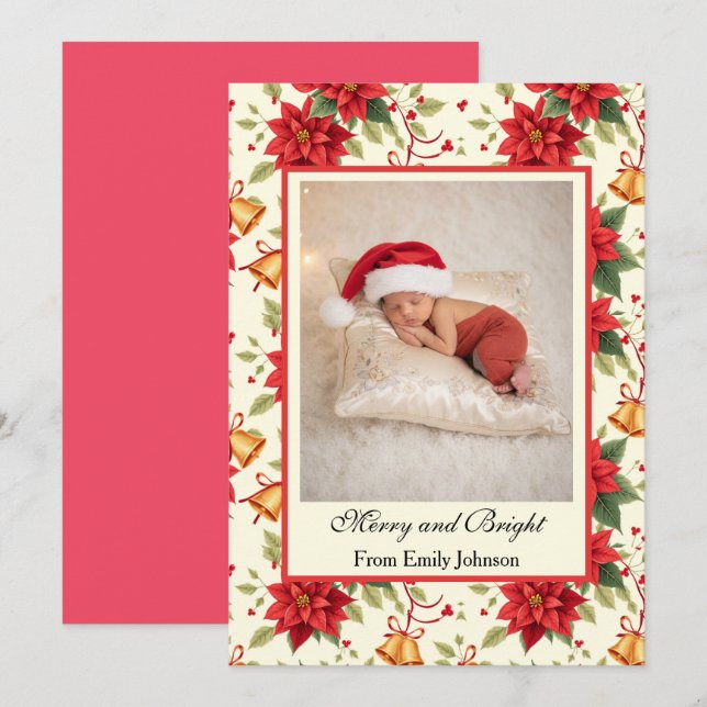 Personalized Retro Christmas Floral Stationery  Holiday Card (Front/Back)
