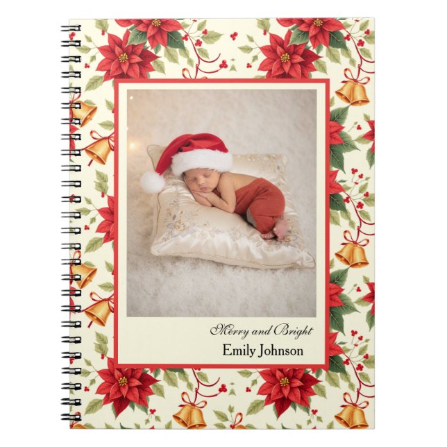 Personalized Retro Christmas Floral Stationery  Notebook (Front)