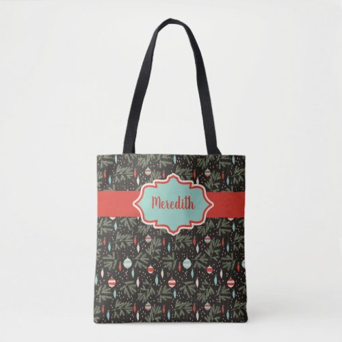 Personalized Retro Christmas Ornaments Patterned Tote Bag