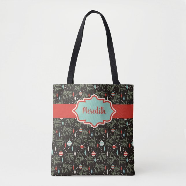 Personalized Retro Christmas Ornaments Patterned Tote Bag (Front)