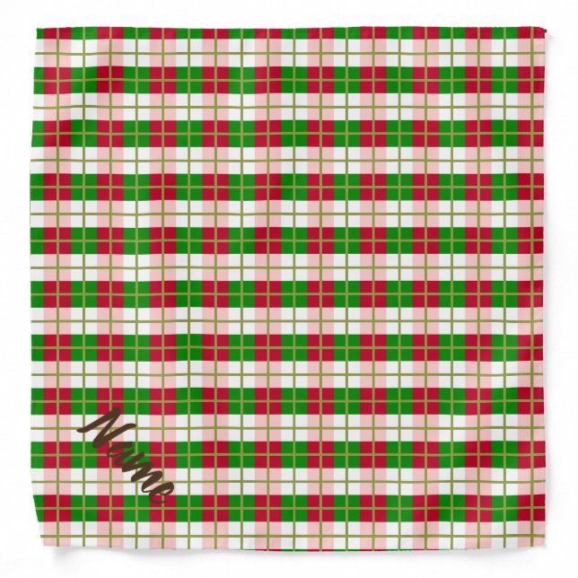 Personalized Retro Christmas Plaid Pattern Bandana (Front)