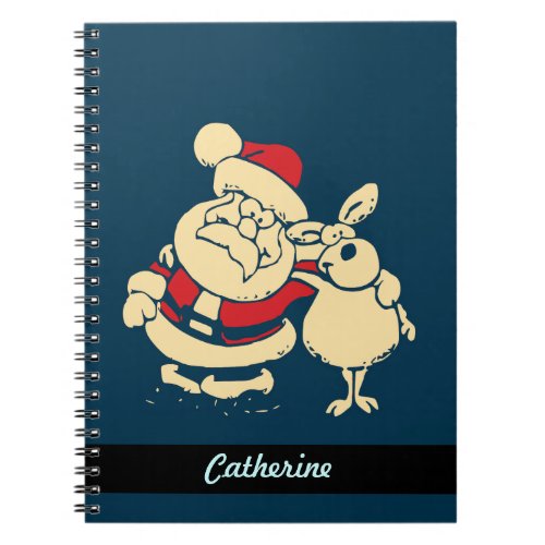 Personalized Retro Christmas Santa and Reindeer Notebook