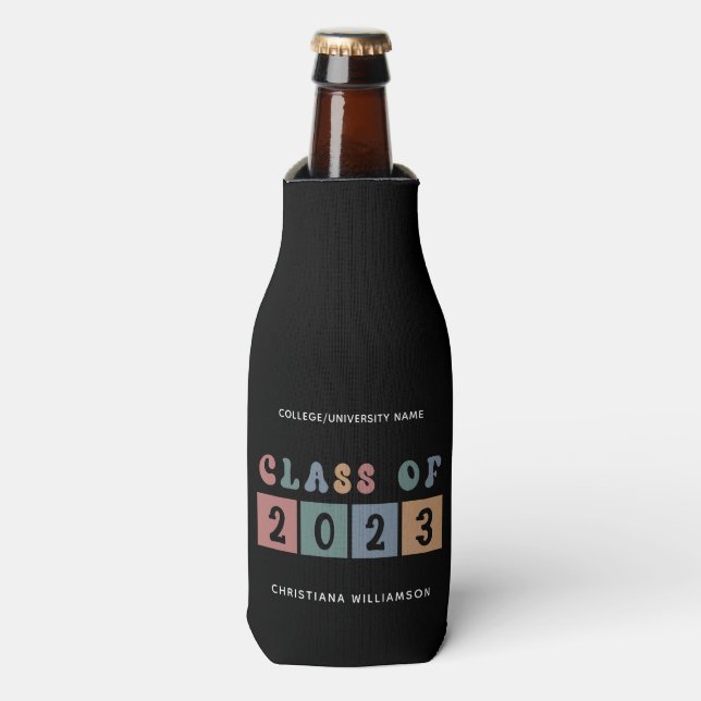 Personalized Retro Class of 2023 Graduation Cute Bottle Cooler (Bottle Front)