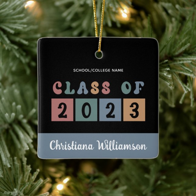 Personalized Retro Class of 2023 Graduation Cute Ceramic Ornament (Tree)