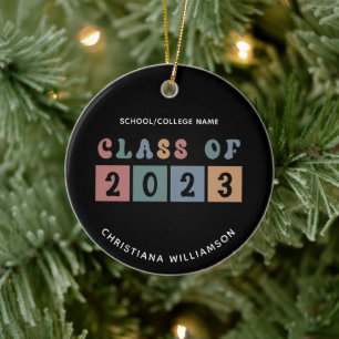 Personalized Retro Class of 2023 Graduation Cute Ceramic Ornament