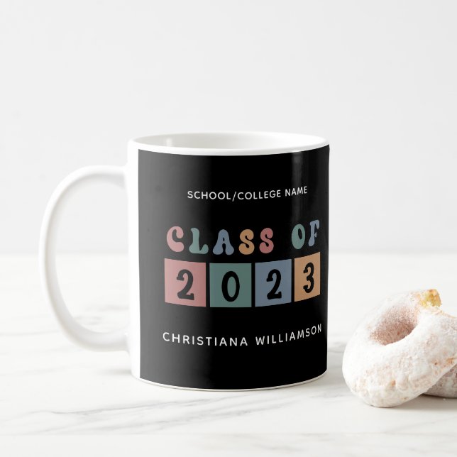 Personalized Retro Class of 2023 Graduation Cute Coffee Mug (With Donut)