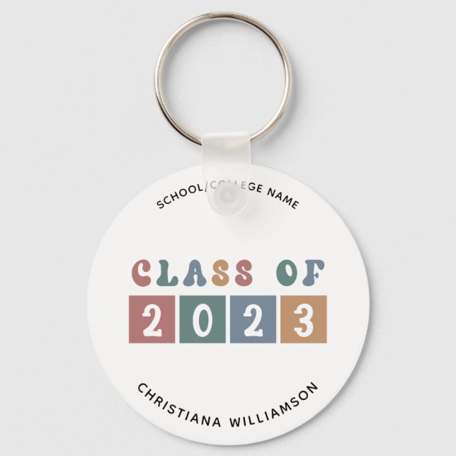 Personalized Retro Class of 2023 Graduation Cute Keychain (Front)