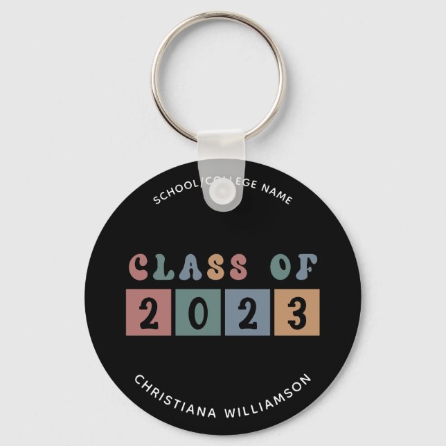Personalized Retro Class of 2023 Graduation Cute Keychain (Front)