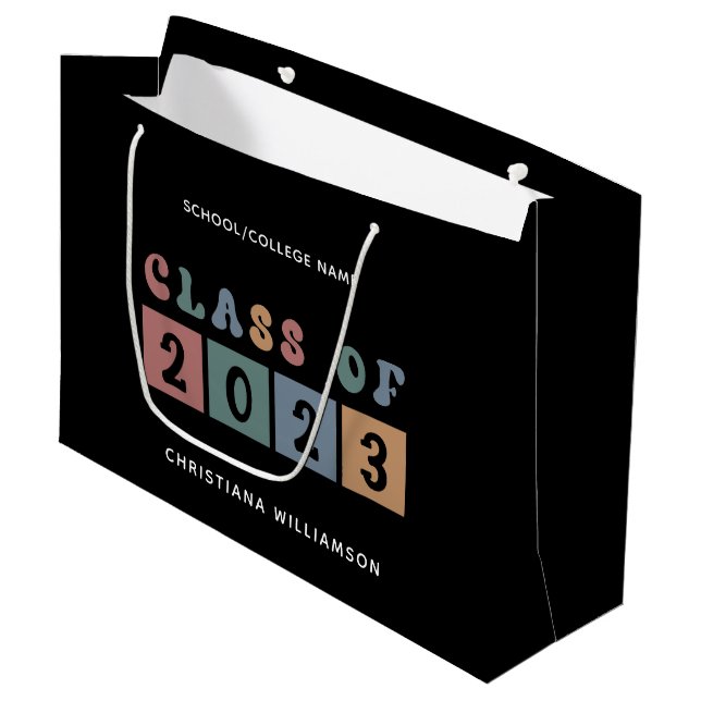 Personalized Retro Class of 2023 Graduation Cute Large Gift Bag (Front Angled)
