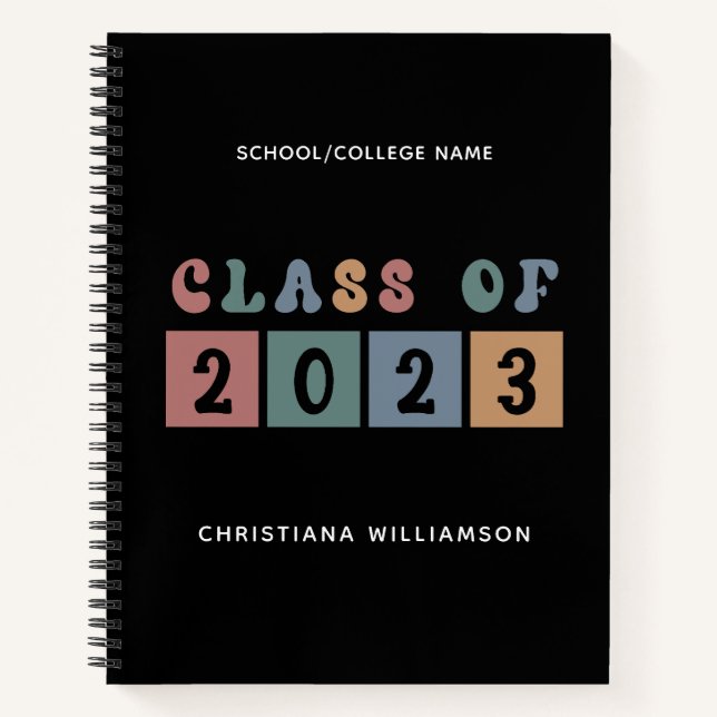 Personalized Retro Class of 2023 Graduation Cute Notebook (Front)