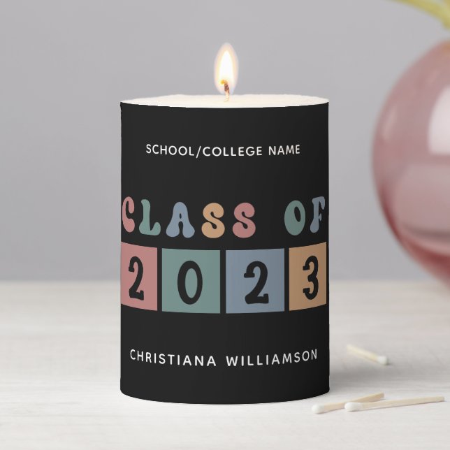 Personalized Retro Class of 2023 Graduation Cute Pillar Candle (In Situ)