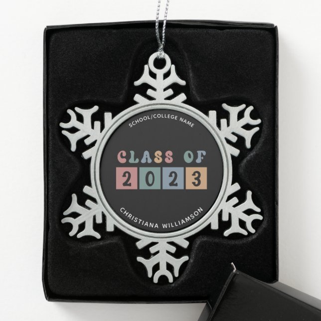 Personalized Retro Class of 2023 Graduation Cute Snowflake Pewter Christmas Ornament (Box)
