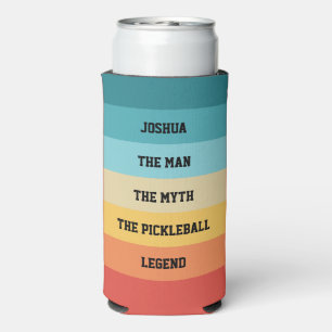 Personalized Retro Color Block Pickleball Legend Seltzer Can Cooler