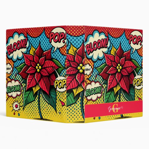 Personalized Retro Comic Book Pop Art Poinsettia 3 Ring Binder