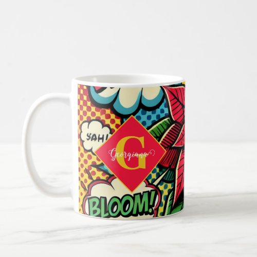 Personalized Retro Comic Book Pop Art Poinsettia Coffee Mug