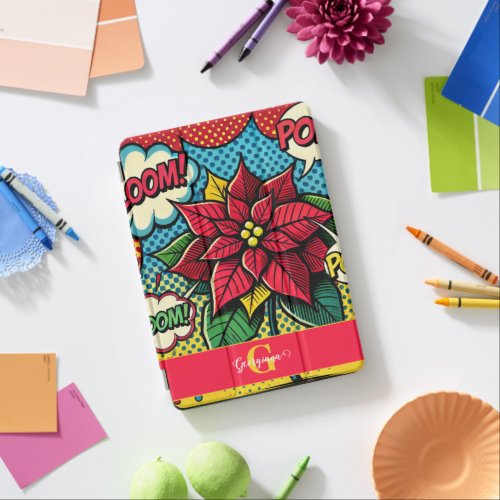 Personalized Retro Comic Book Pop Art Poinsettia iPad Pro Cover