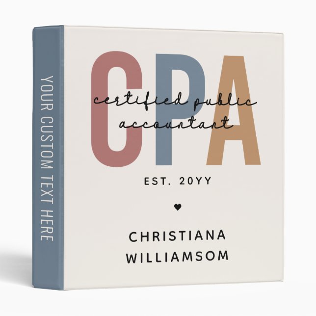 Personalized Retro CPA Certified Public Accountant 3 Ring Binder (Front/Spine)