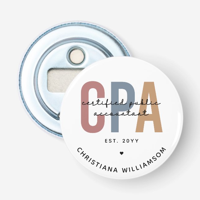 Personalized Retro CPA Certified Public Accountant Bottle Opener (Front)