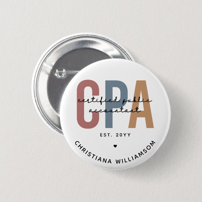 Personalized Retro CPA Certified Public Accountant Button (Front & Back)