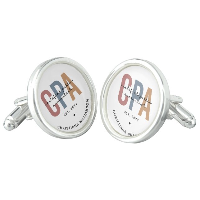 Personalized Retro CPA Certified Public Accountant Cufflinks (Angled)
