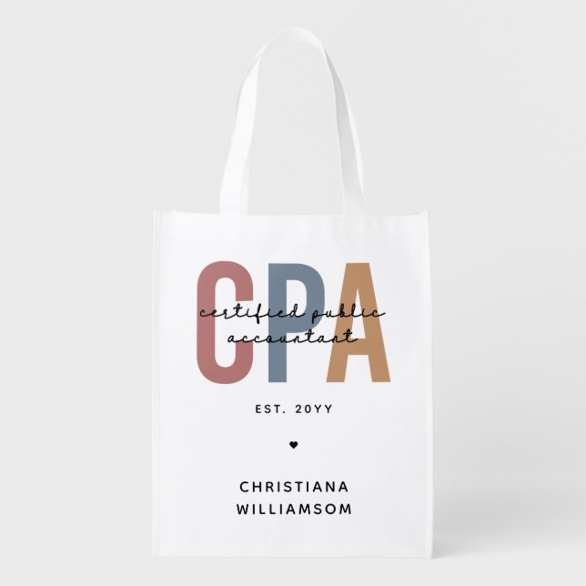 Personalized Retro CPA Certified Public Accountant Grocery Bag (Front)